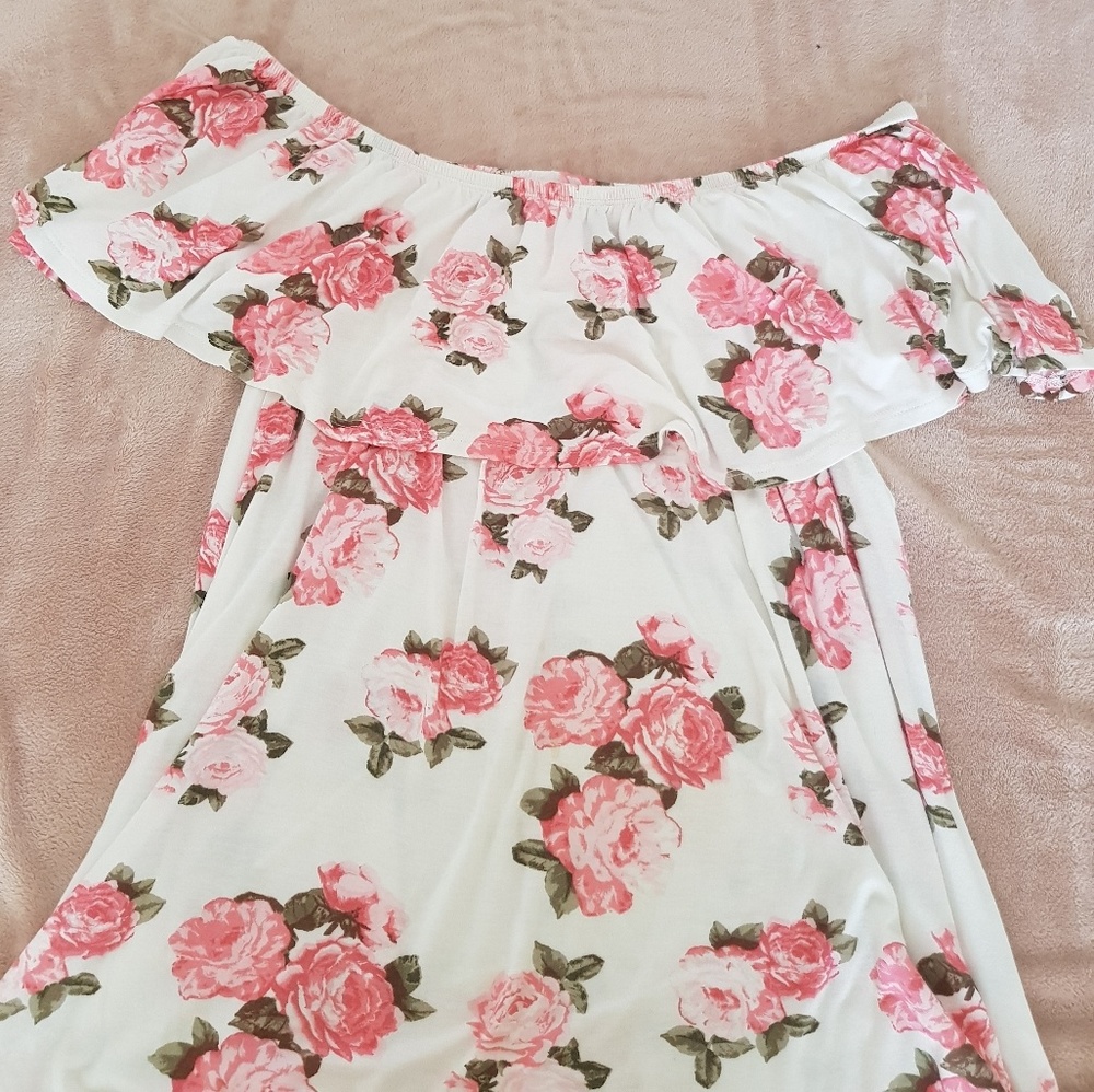 Rose Floral Blouse Cold Shoulder Ruffle Top